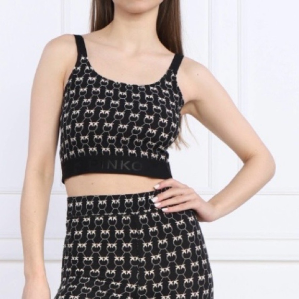 Pinko Baldanzoso Black and Cream Logo Bra. Georgette Stretch
Size XL  NWT
